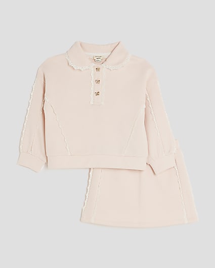 Mini Girls Pink Lace Collar Sweatshirt Set