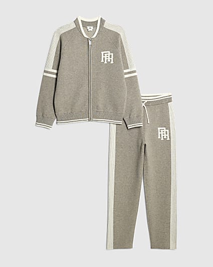 Boys Grey Knitted Baseball joggers Set