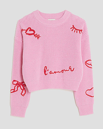 Girls Pink Knitted Graffiti Jumper