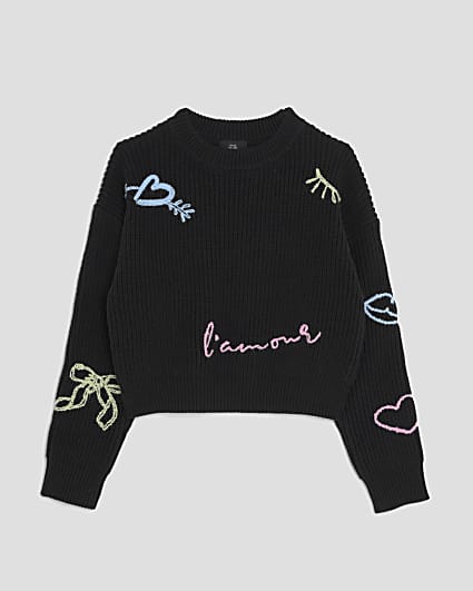 Girls Black Knitted Graffiti Jumper