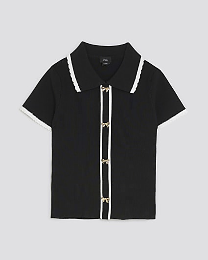 Girls Black Tipped Polo Top