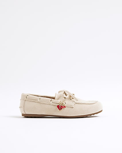 Girls Beige Charm Boat Shoe