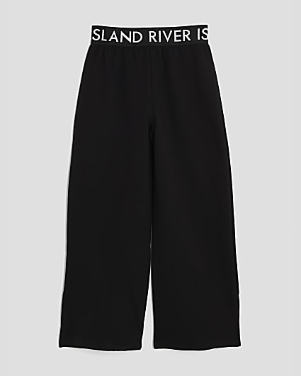 Girls Black Wide Leg RI Waistband Joggers