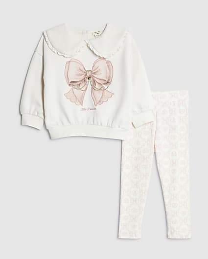 Mini Girls Cream Bow Sweatshirt Set