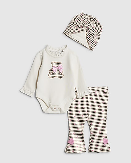 Baby Girls Cream Gingham Top 3 Piece Set