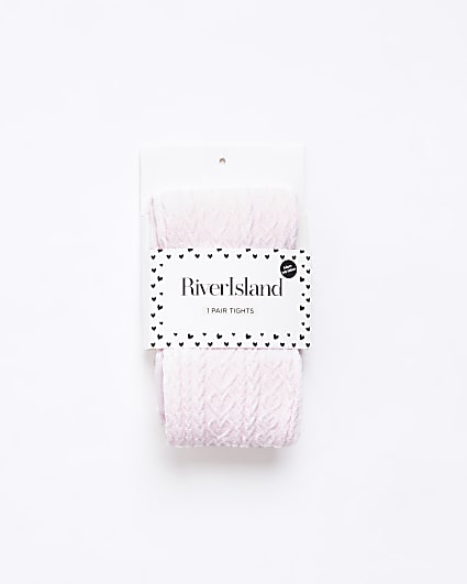 Girls Pink Heart Cable Knit Tights