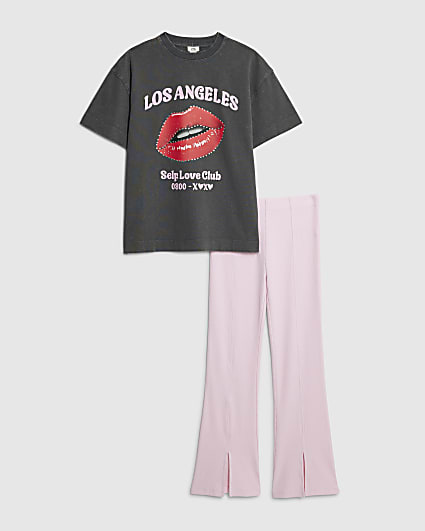 Girls Grey Los Angeles T-Shirt Set