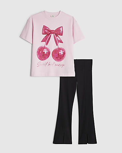 Girls Pink Bow T-Shirt Set