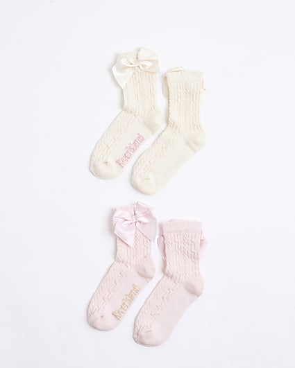 Mini Girls Pink Pack Of 2 Bow Ankle Socks