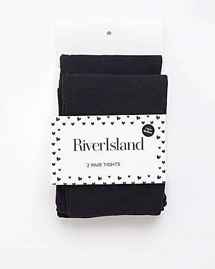 Mini Girls Black Pack Of 2 Tights