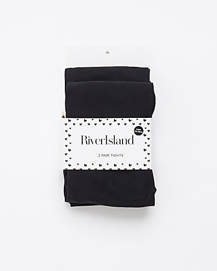 Girls Black Pack Of 2 Tights