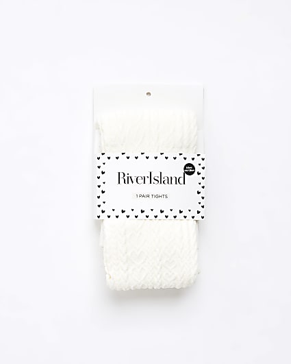 Girls Cream Heart Cable Knit Tights