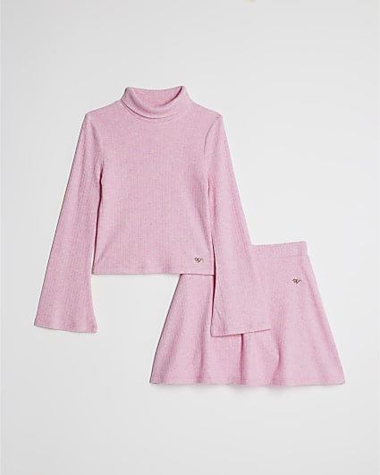 Girls Pink Cosy Top And Skort Set