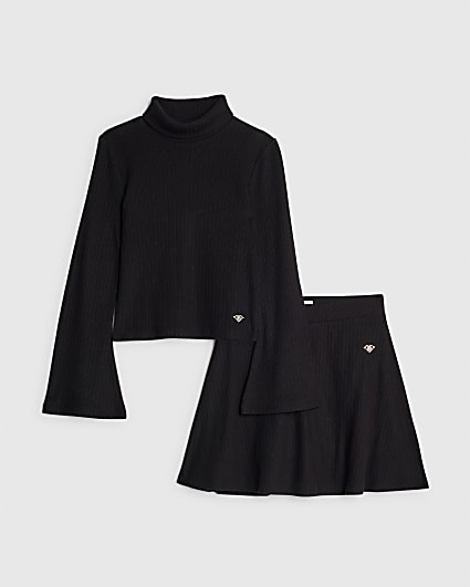 Girls Black Top And Skort Set