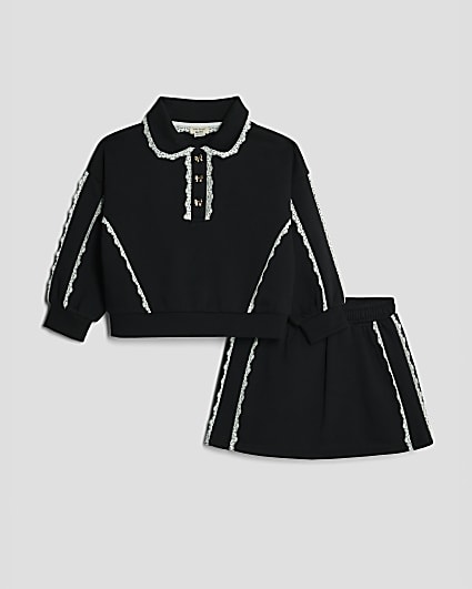 Mini Girls Black Lace Collar Sweatshirt Set