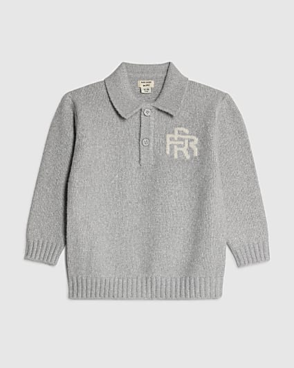 Mini Boys Grey Collared Polo Jumper