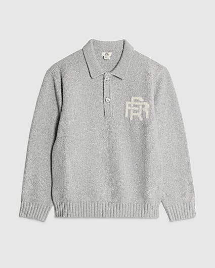 Boys Grey Knit RR Polo Shirt