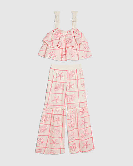 Girls Cream Tiered Broderie Top Set