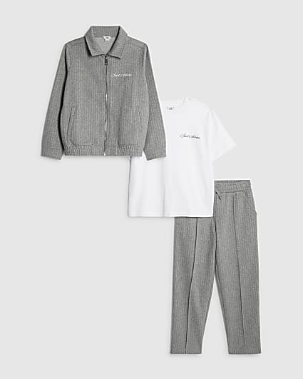 Boys Grey Pinstripe Jacket 3 Piece Set