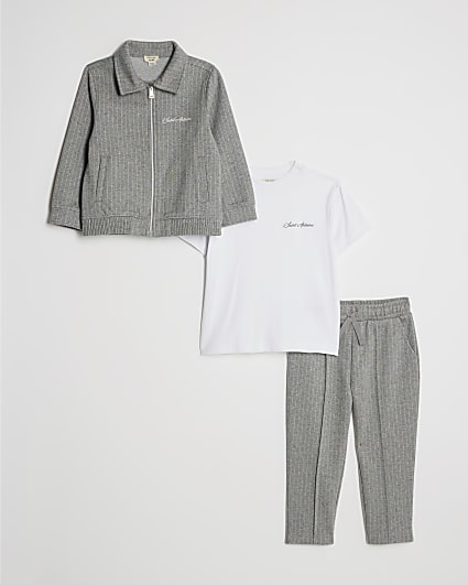 Mini Boys Grey Pinstripe Jacket 3 Piece Set