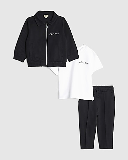 Mini Boys Navy Pinstripe Shirt 3 Piece Set