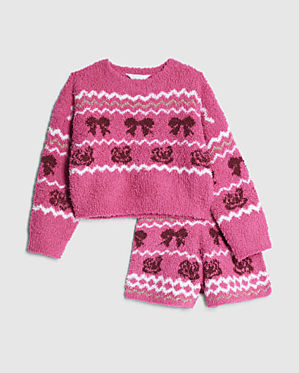 Girls Pink Cosy Fairisle Loungewear Set