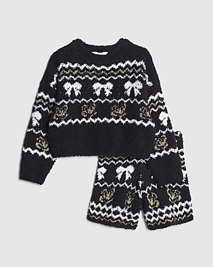 Girls Black Cosy Fairisle Loungewear Set