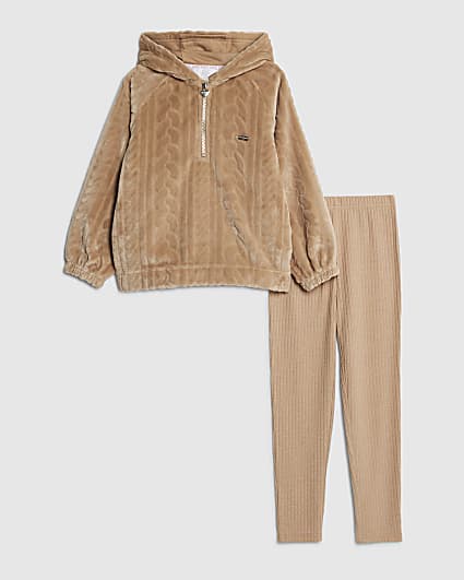 Girls Beige Cosy Cable Leggings Set