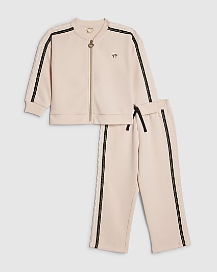 Mini Girls Pink Lace Zip Through Jogger Set