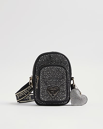 Girls Black Embellished Cross Body Bag