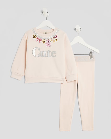 Mini Girls Pink Cute Necklace Sweatshirt Set