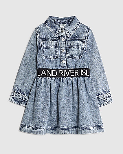 Mini Girls Blue RI Waistband Dress