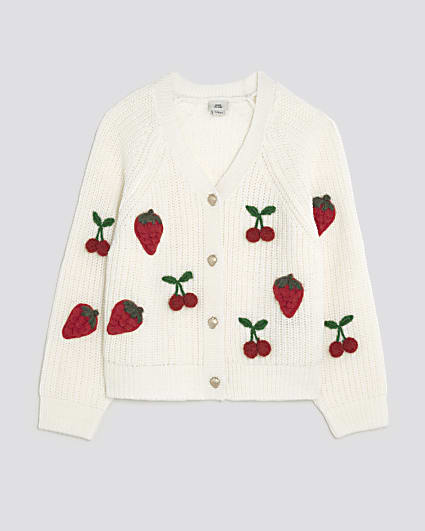 Girls Cream Knitted 3D Fruit Cardigan