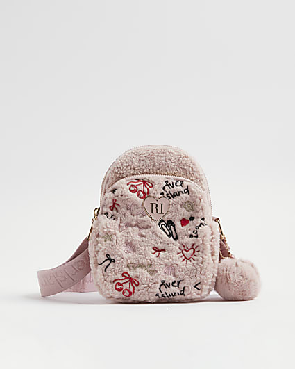 Girls Pink Borg Doodle Cross Body Bag