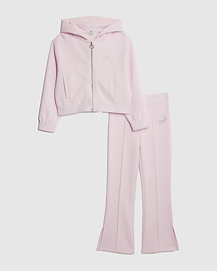 Girls Pink Premium Zipped Hoodie Set