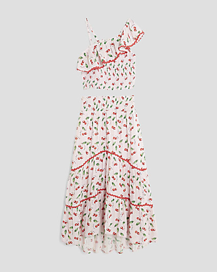 Girls Pink Cherry Maxi Skirt Set