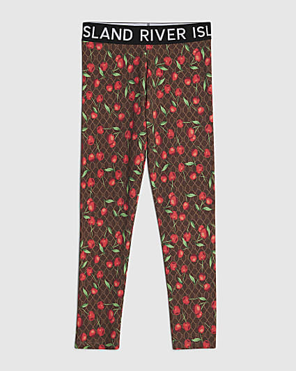 Girls Brown RI Monogram Cherry Leggings