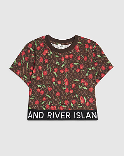 Girls Brown Cherry Monogram Top