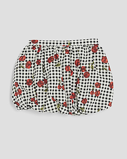 Girls Black Cherry Gingham Bubble Hem Skirt