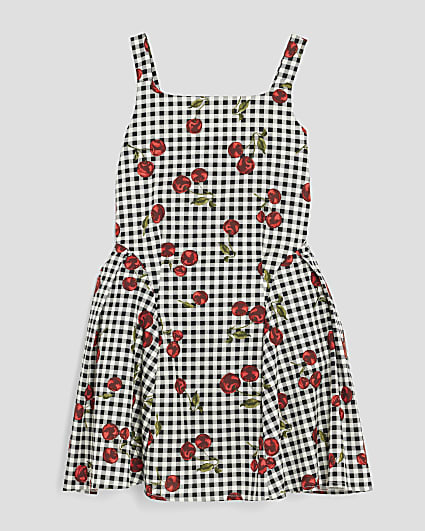 Girls Black Cherry Gingham Skater Dress