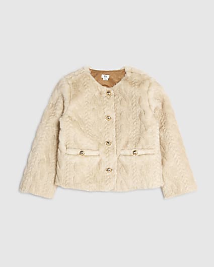 Girls Cream Faux Fur Jacket