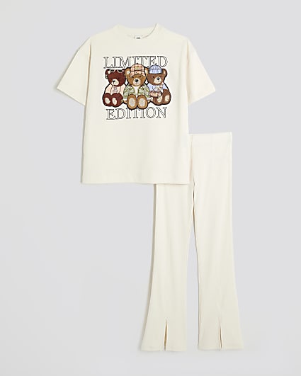 Girls Cream Bear T-Shirt Set