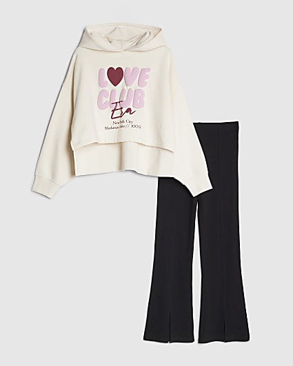 Girls Cream Love Club Hoodie And Leggings Set