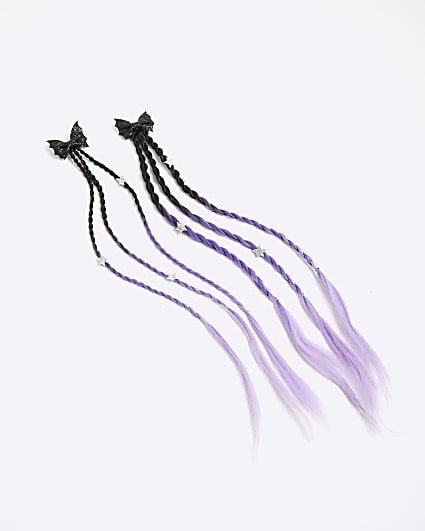 Girls Purple Halloween Bat Plaited Hair Clips