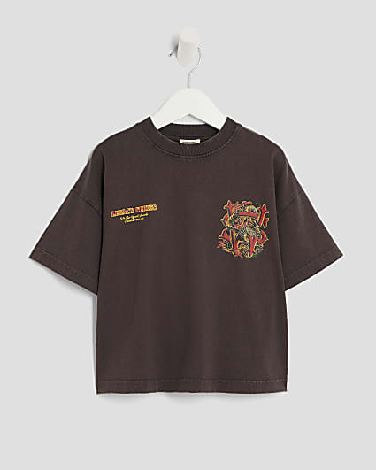 Mini Boys Brown Washed Snake T-Shirt