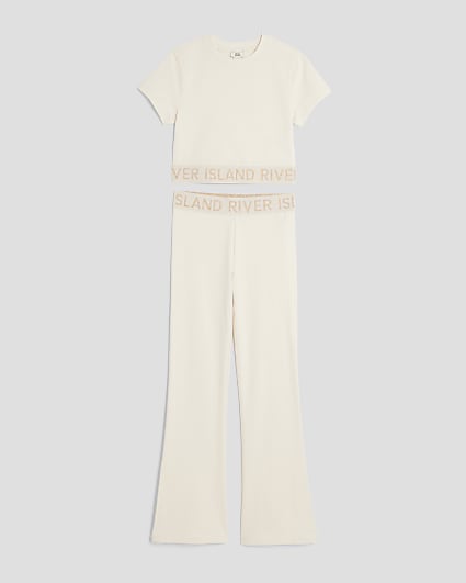Girls Cream RI Waistband Top Set
