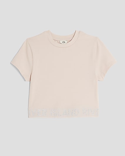 Girls Pink Short Sleeve Cropped T-shirt