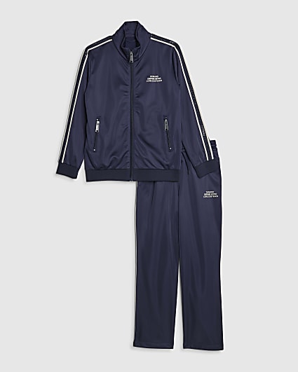Boys Navy Funnel Zipped Tracksuit Set