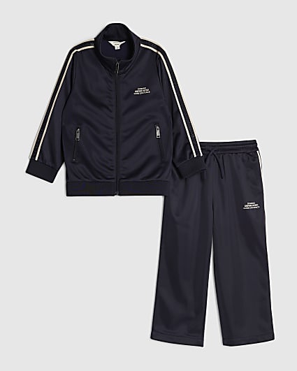 Mini Boys Navy Funnel Zipped Tracksuit Set