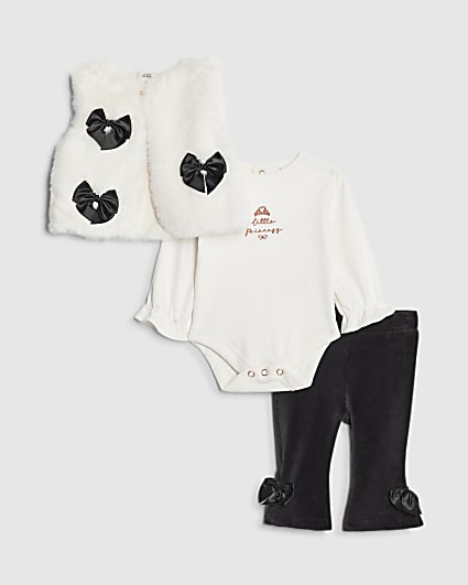 Baby Girls Cream Faux Fur Gilet Set